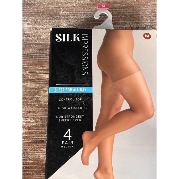 Silk Impressions Sheer All Day Control Top High Waisted 4 Pair Md Coffee Bean - Picture 3 of 6